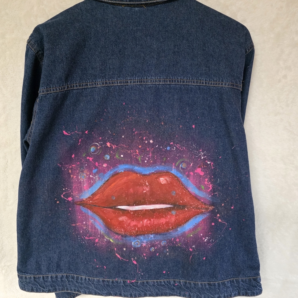 100% Cotton Hand Painted Cathey Daniels Studded Bedazzled Statement Jacket SizeL